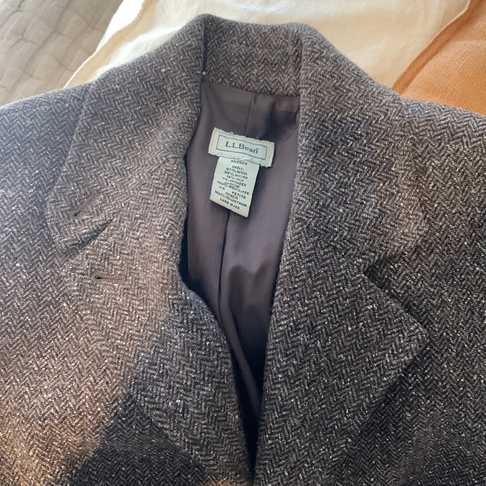 LL Bean wool blazer brown houndstooth